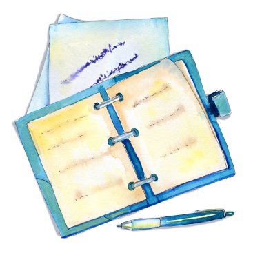 Süt ürünleri, kalem ve notlarla mavi düz yazı kompozisyonu