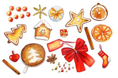 Sıcak kırmızı ve altın yatay düz noel kompozisyonu