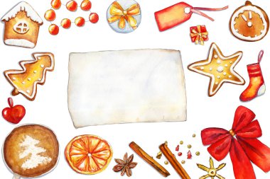 Sıcak kırmızı ve altın renkli yatay noel kompozisyonu.