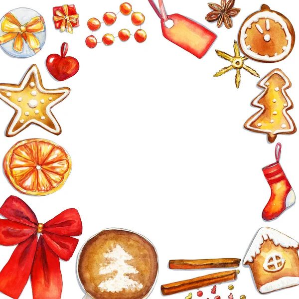 Gemütliche rot-goldene quadratische Weihnachtskomposition mit Platz für Text — Stockfoto