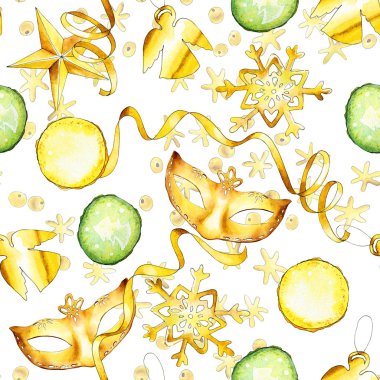 Parlak altın noel süslemeleriyle kusursuz desen