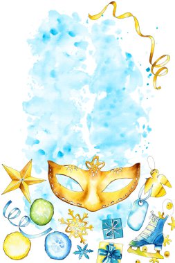 Mavi ve altın dikey düz düz noel kompozisyonu