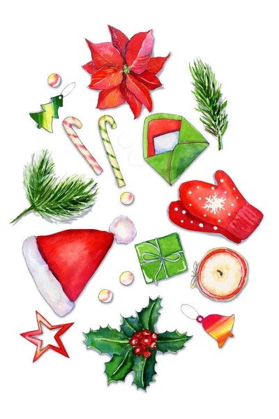 Gemütliche rote und grüne vertikale Flatlay-Weihnachtskomposition — Stockfoto