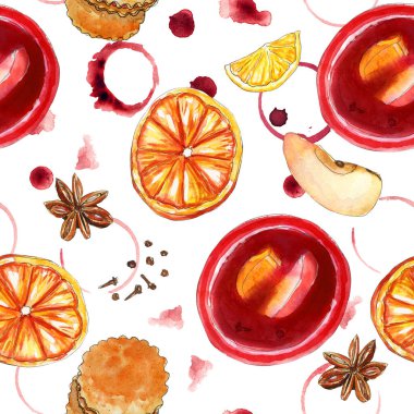 Parlak kırmızı ve kahverengi, dikişsiz kış deseni.