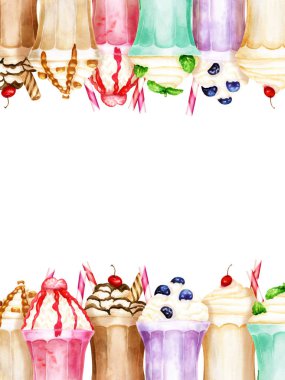 Beyaz üzerine parlak tatlı milkshake ile suluboya dikey arkaplan