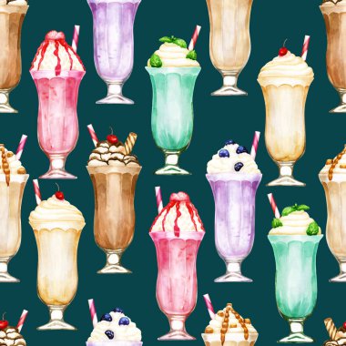 Koyu yeşil milkshake 'li sulu boya deseni