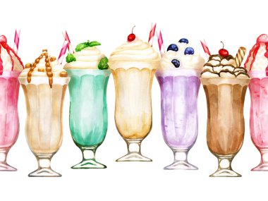 Beyaz üzerinde parlak milkshake 'lerin suluboya çizgileri