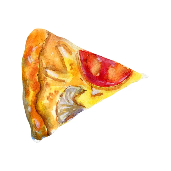 Akwarela kawałek pizzy z grzybami izolowane na białym — Zdjęcie stockowe