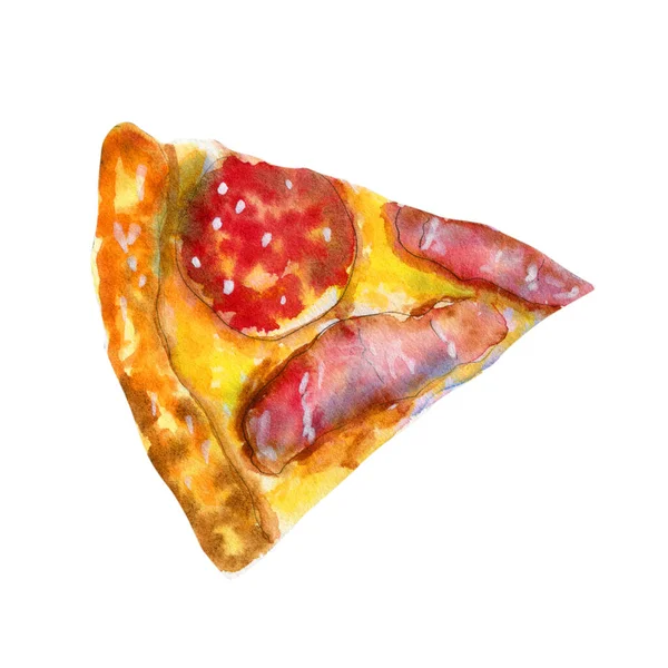 흰색으로 분리 된 육류 피자 조각으로 물색 — 스톡 사진