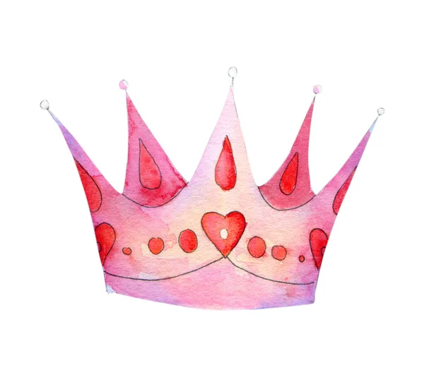 Pink hand drawn watercolor crown isolated on white — Stock Photo, Image