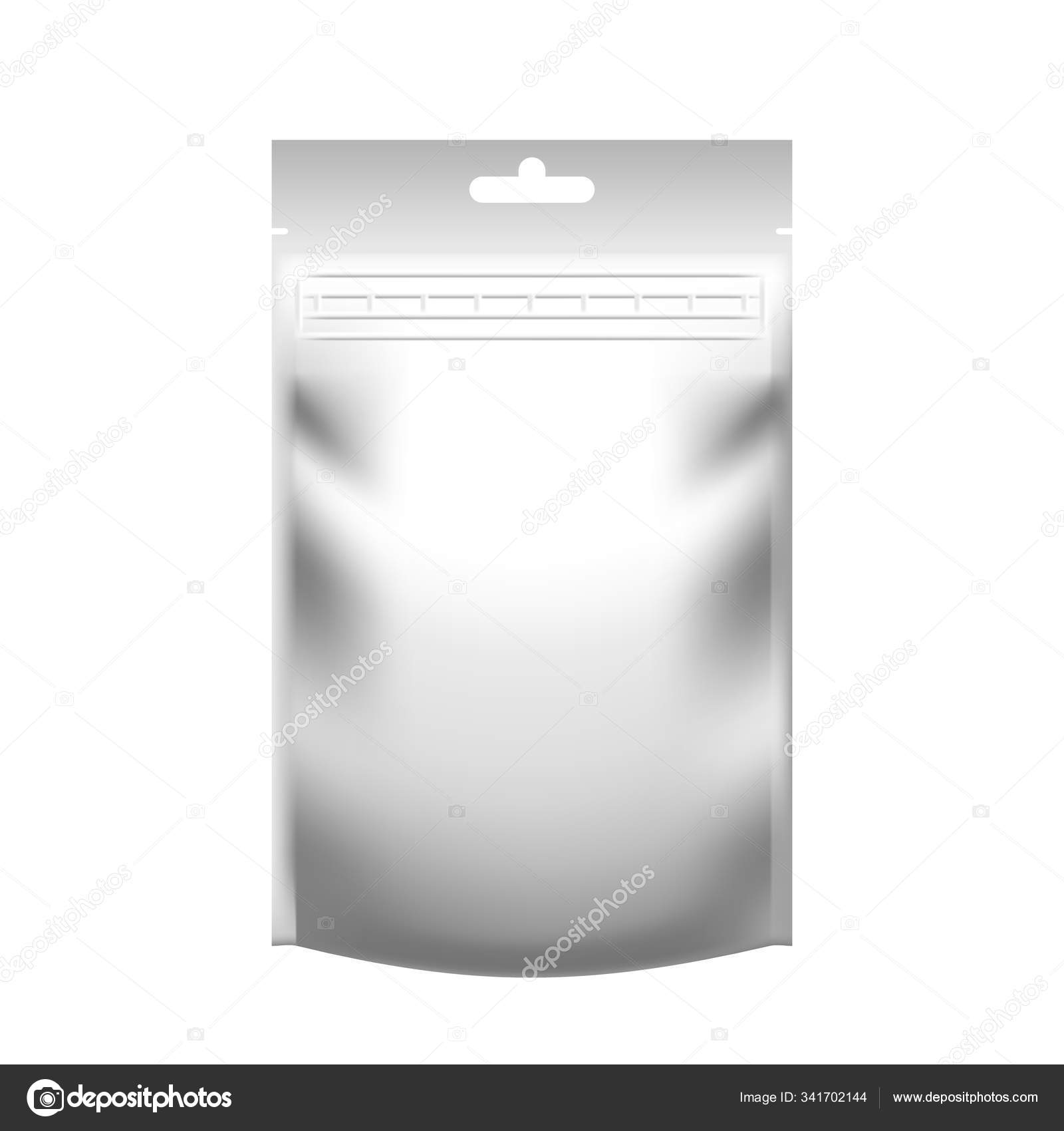 Realistic blank white pouch doypack with zip lock Stock Vector by