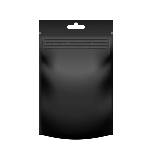 Realistische schwarze Tasche Doypack mit Reißverschluss — Stockvektor