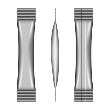 Gerçekçi boş gümüş renkli kese beyaz arkaplanda izole edilmiş