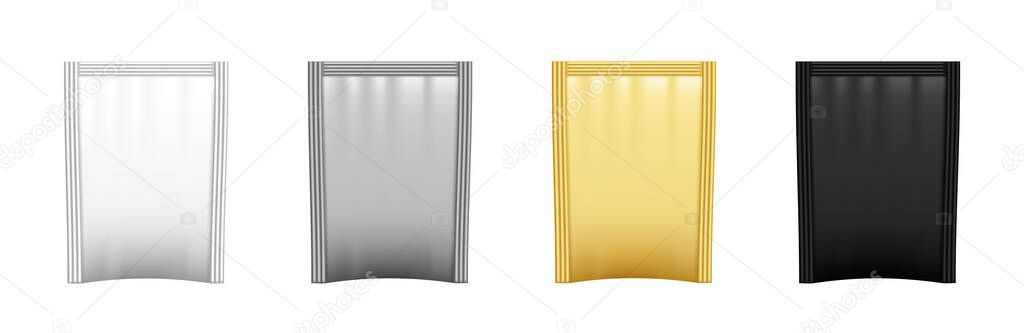 Set of realistic blank sachets isolated on white background