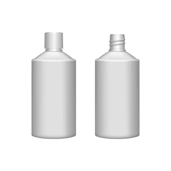 Realista botella de medicina en blanco 3d para el diseño de envases — Vector de stock