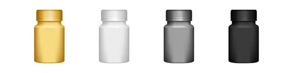 Uppsättning 3d plastflaskor för piller mockup — Stock vektor