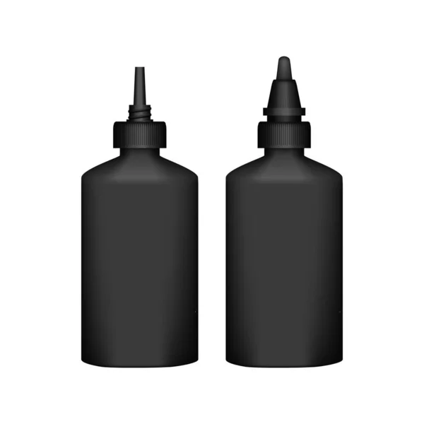 Реалістична чорна пластикова пляшка клею на білому тлі — стоковий вектор