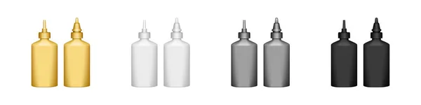 Zestaw realistycznych plastikowych butelek kleju na białym tle — Wektor stockowy