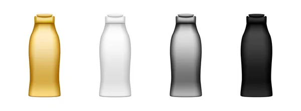 Uppsättning Realistiska Kosmetiska Flaskor Mockup Isolerad Vit Svart Gyllene Silver — Stock vektor