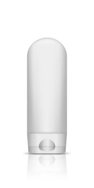 Gerçekçi duş jeli ya da ambalaj tasarımı için boş bir şişe. Ürün reklamı. Vektör 3 boyutlu illüstrasyon. Kozmetik ve hijyen modelleme konteynırı