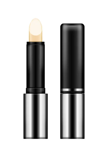 Realista negro brillante lápiz labial de oro mockup tubo aislado sobre fondo blanco con tapa — Vector de stock