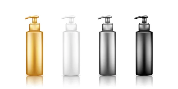 Pump bottles mockup: lotion, disinfectant, cream, sanitizer. Plastic package design — Stock Vector