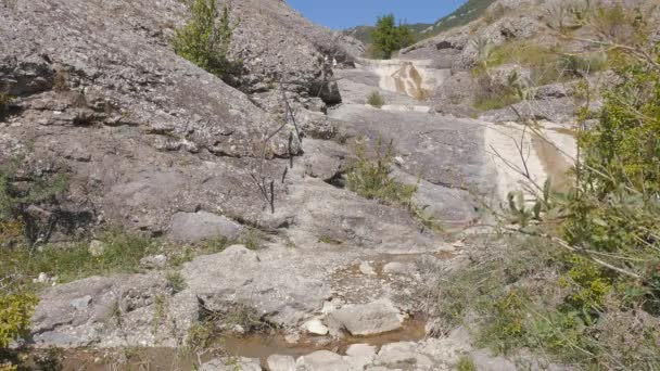 Ruisseau de montagne coulant à travers les pierres — Video