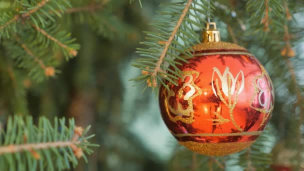 Juguete de decoración de imágenes en un árbol de Navidad — Vídeos de Stock