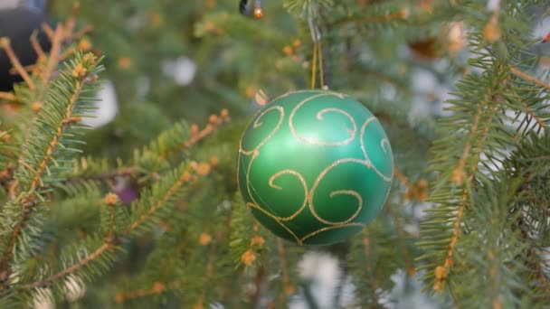 Filmagem decoração brinquedo em uma árvore de Natal — Vídeo de Stock