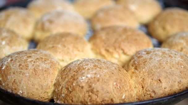 A family recipe, grandmas hands knead the dough for buns — Stock Video