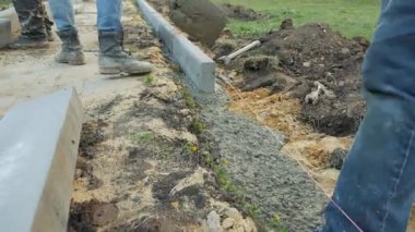 Mtsensk, Rusya Federasyonu 23 Mayıs 2017 Editörden - inşaat, trafiğe kapalı alanda yeniden inşası - kaldırım. Ultra Hd 4k