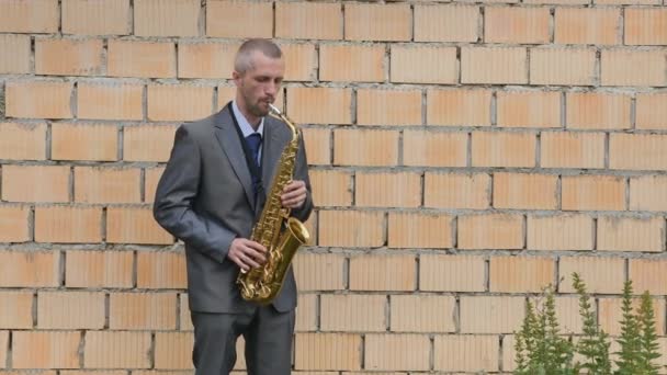 Un saxophoniste joue du saxophone — Video