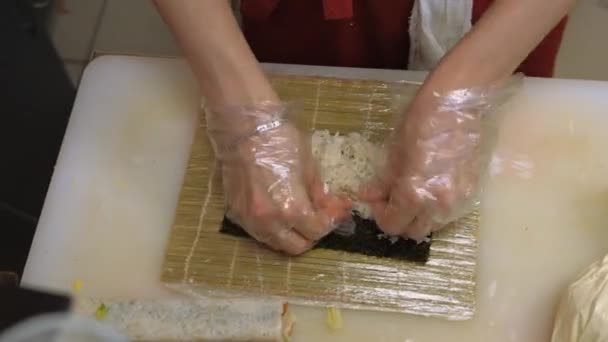 Sushi and rolls. Cooking — Stock Video