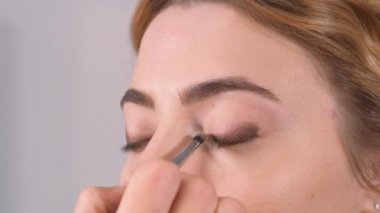 Makyaj yapıyorum. Genç kızların bakışlarını ifade ediyor. Makyaj kalemiyle göz çevresini okşa..
