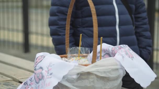 Pasen Paastaart Eieren Afwachting Van Wijding Het Feestbrood Zitten Liturgische — Stockvideo