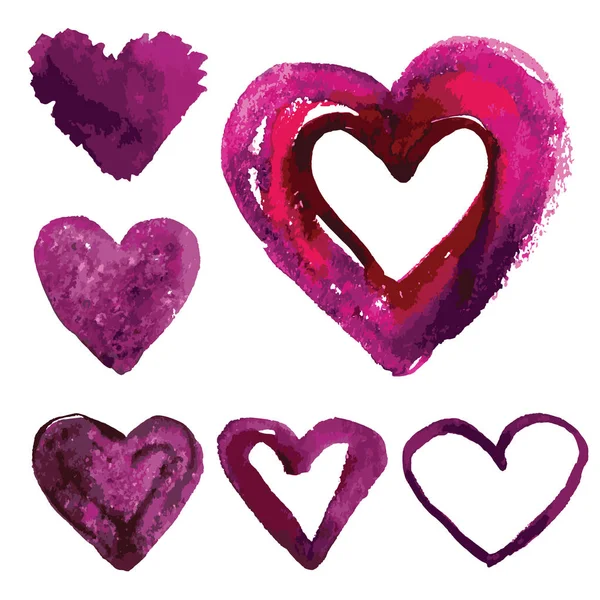 Conjunto de vetores com corações aquarela. Elementos abstratos para o Dia dos Namorados . — Vetor de Stock