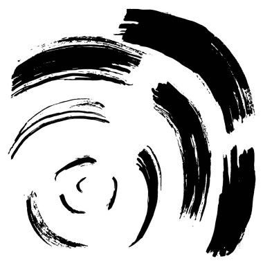 Bir daire şeklinde siyah fırça darbesi. Mürekkep kroki el yapımı teknikte oluşturulmuş çizim. Siyah ve beyaz.