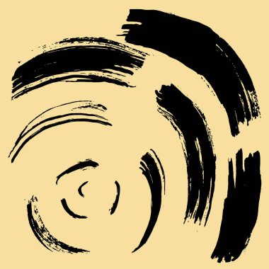 Bir daire şeklinde siyah fırça darbesi. Mürekkep kroki el yapımı teknikte oluşturulmuş çizim. Siyah ve beyaz.