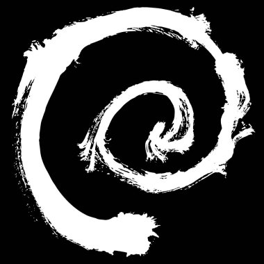 Bir daire şeklinde siyah fırça darbesi. Mürekkep kroki el yapımı teknikte oluşturulmuş çizim. Siyah ve beyaz.