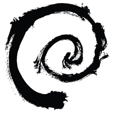 Bir daire şeklinde siyah fırça darbesi. Mürekkep kroki el yapımı teknikte oluşturulmuş çizim. Siyah ve beyaz.