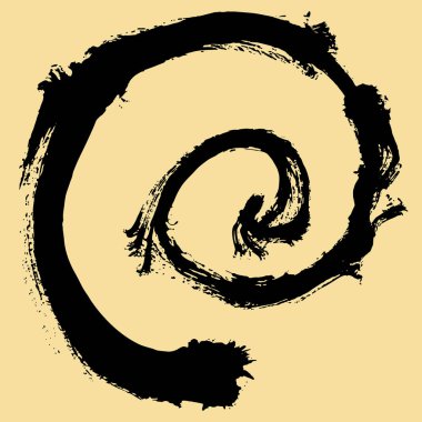 Bir daire şeklinde siyah fırça darbesi. Mürekkep kroki el yapımı teknikte oluşturulmuş çizim. Siyah ve beyaz.