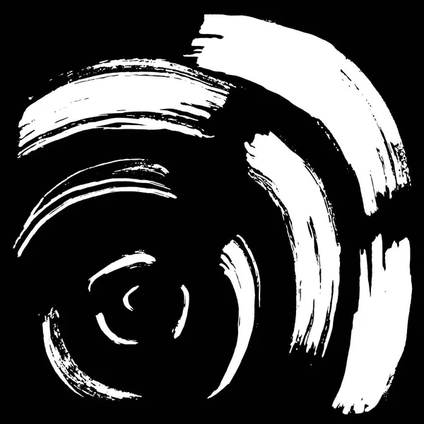 Bir daire şeklinde siyah fırça darbesi. Mürekkep kroki el yapımı teknikte oluşturulmuş çizim. Siyah ve beyaz.