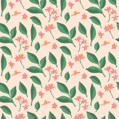 Vektörsüz çiçek deseni. Çiçek ve yapraklı arka plan.