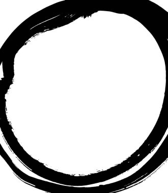 Bir daire şeklinde siyah fırça darbesi. Mürekkep kroki el yapımı teknikte oluşturulmuş çizim. Siyah ve beyaz.