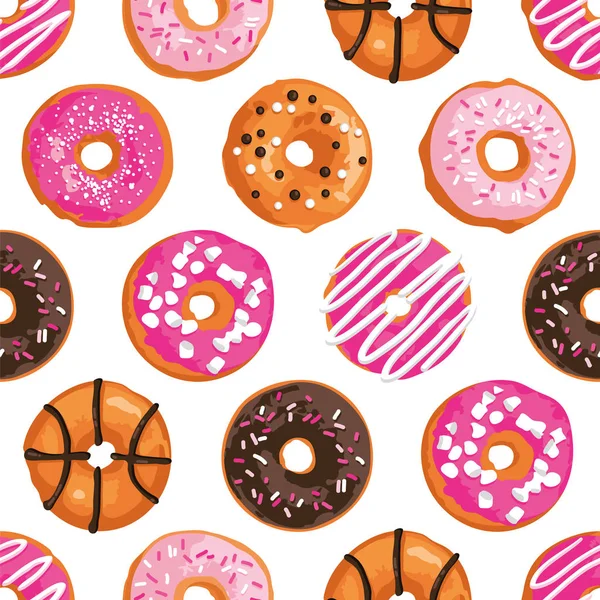 Διάνυσμα αδιάλειπτη μοτίβο με φωτεινά γλυκά ντόνατς — Διανυσματικό Αρχείο
