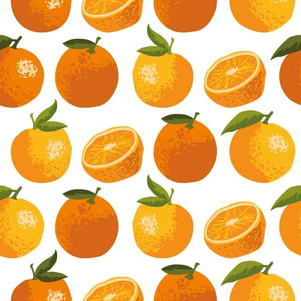 Padrão de verão vetorial com laranjas, flores e folhas. Design de textura sem costura. — Vetor de Stock