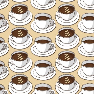 Kahve fincanlarıyla kusursuz desen.