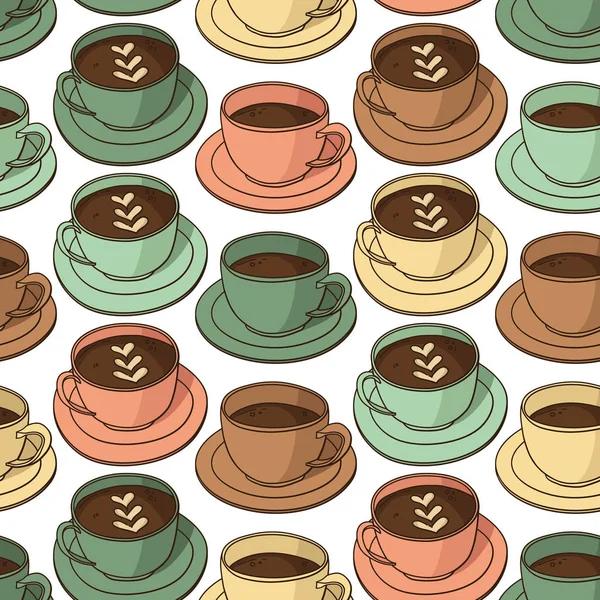 Векторная бесшовная модель с кофейными чашками — стоковый вектор