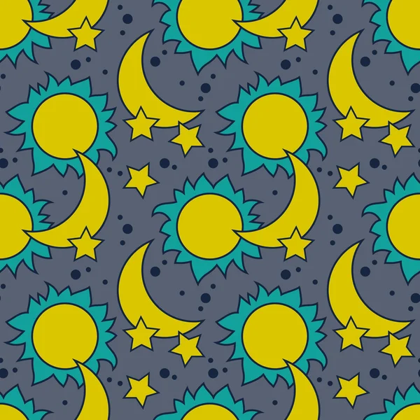 Vector seamless pattern with moon, sun and stars