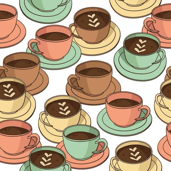 Modèle sans couture vectoriel avec tasses à café — Image vectorielle